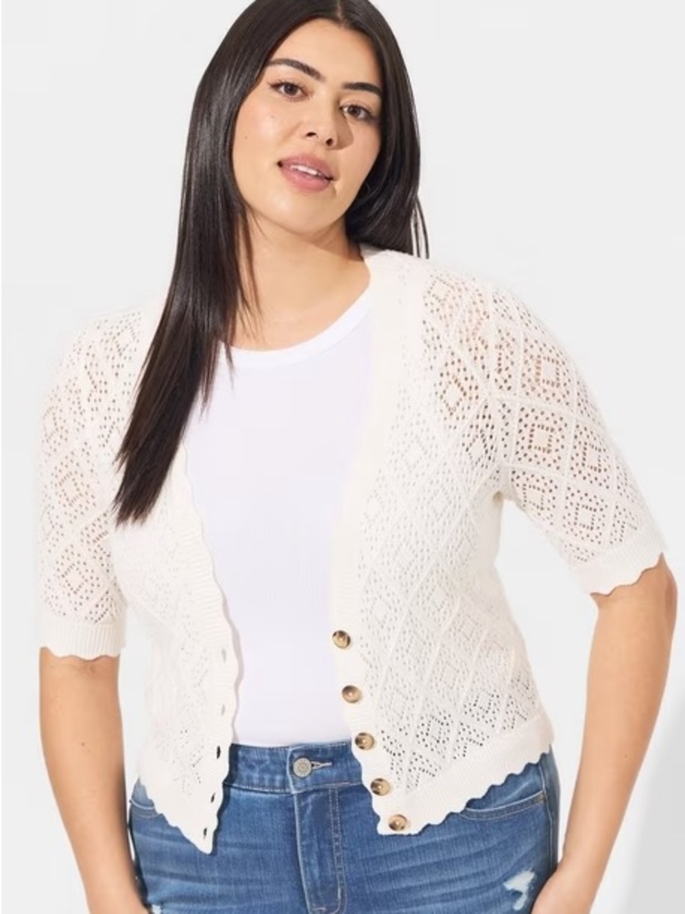 Torrid Pointelle Cardigan Button Front Cropped Sweater